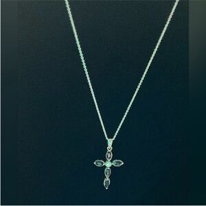 Lab Black Diamond Cross MARKED A CZ 925 STERLING SILVER Chain MARK LA ITALY 925